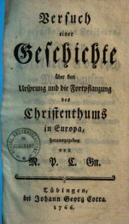 Versuch einer Geschichte über den Ursprung & die Fortpflanzung des Christenthums in Europa