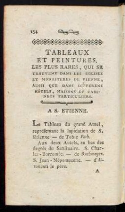 Tableaux Et Peintures. Les Plus Rares, Qui Se Trouvent Dans Les Eglises Et Monasteres De Vienne, Ainsi Que Dans Differens Hôtels, Maisons Et Cabinets Particules