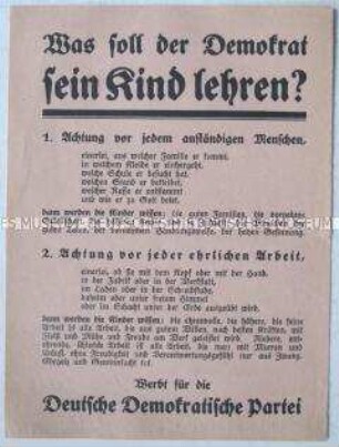 Propagandaflugblatt der DDP zur politischen Erziehung der Kinder