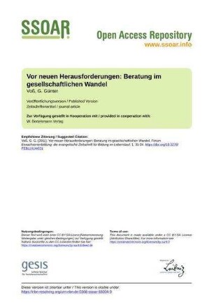 Vor neuen Herausforderungen: Beratung im gesellschaftlichen Wandel