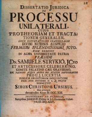 Diss. iur. de processu unilaterali ...