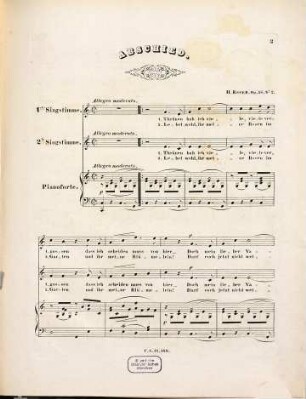 Sechs Lieder für zwei Singstimmen mit Begleitung des Pianoforte : op. 58, 2. Abschied