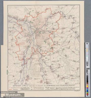 Leipziger Land mit heutiger Bebauung und Denkmale der Välkerschlacht