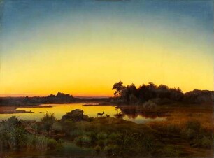 Rehe in Landschaft mit Sonnenuntergang