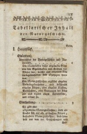 Tabellarischer Inhalt der Naturgeschichte.