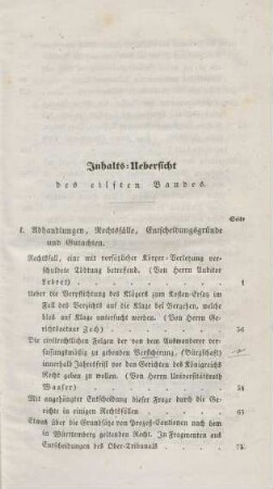 Inhalts-Uebersicht des eilften Bandes