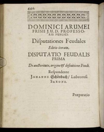 Dominici Arumei ... Disputationes Feudales