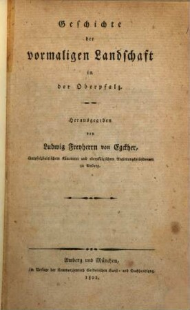 Geschichte der vormaligen Landschaft in der Oberpfalz