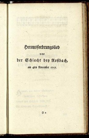 Herausforderungslied vor der Schlacht bey Roßbach, am 4ten November 1757