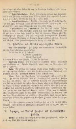 IV. Fabrikation und Vertrieb mineralogischer Waaren