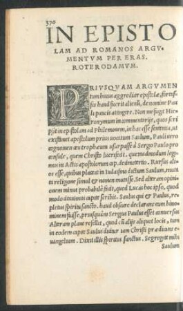 In Epistolam Ad Romanos Argumentum Per Eras. Roterodamum.