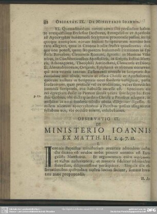 Observatio IX. De Ministerio Ioannis Ex Matth. III. 2.4.7.11.