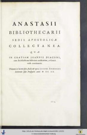II. Anastasii Bibliothecarii S. Sedis Apostolicae Collectanea.