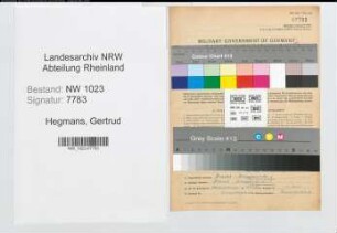 Entnazifizierung Gertrud Hegmans , geb. 28.03.1902 (Landwirt)