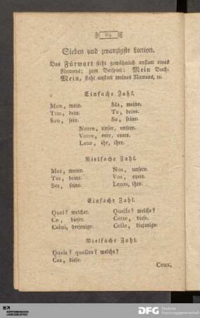 Sieben und zwanzigste Lection.