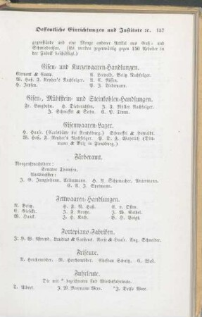 Färbeamt. Fettwaaren-Handungen. Fortepiano-Fabriken. Friseure. Fuhrleute.