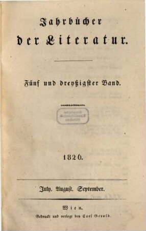Jahrbücher der Literatur. 35. 1826