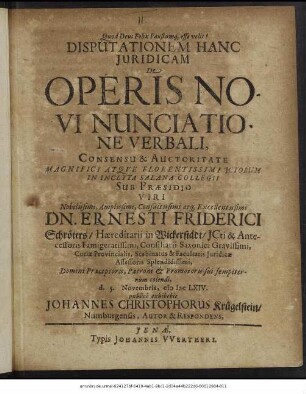 Disputationem Hanc Iuridicam De Operis Novi Nunciatione Verbali
