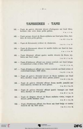 Tapisseries - Tapis (Nr. 141-163)