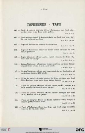 Tapisseries - Tapis (Nr. 141-163)