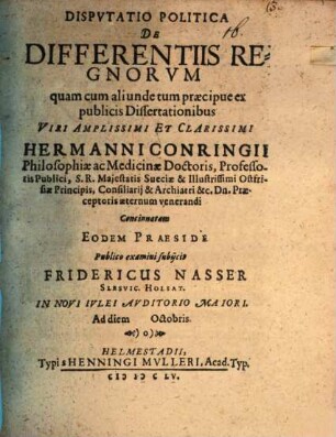 Disputatio Politica De Differentiis Regnorum
