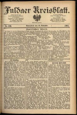 Erste Ausgabe vom Samstag, den 16. November 1901.