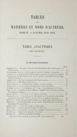 Table des Matiéres et Noms d'Auteurs.