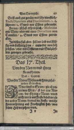 Das 17. Theil. Von den Nieren und ihren Kranckheiten