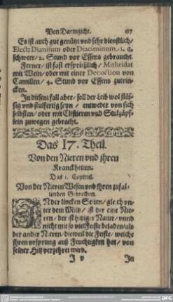Das 17. Theil. Von den Nieren und ihren Kranckheiten