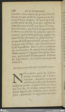 De la Geomantie derechef. Chap. XXXVI.