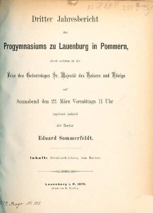Jahresbericht des Progymnasiums zu Lauenburg in Pommern : für das Schuljahr .... 1878/79 = Jahresb. 3