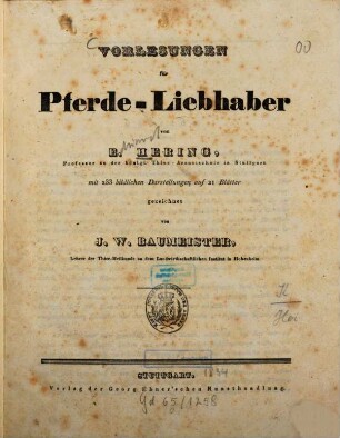Vorlesungen für Pferde-Liebhaber : Mit 233 bildlichen Darstellungen auf 21 Bl., [1]