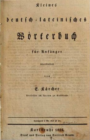 Kleines deutsch-lateinisches Wörterbuch : für Anfänger