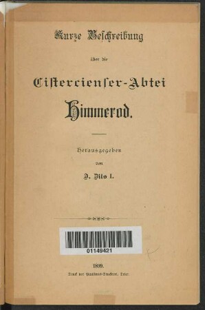 Kurze Beschreibung der Cistercienser-Abtei Himmerod