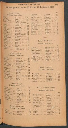 Hipódromo Argentino - Programa para la reunión del domingo 23 de Mayo de 1909