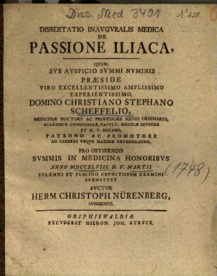 Dissertatio Inavgvralis Medica De Passione Iliaca