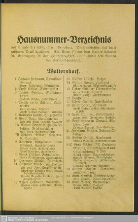 Häuserbuch : Hausnummern-Verzeichnis mit Angabe der selbständigen Bewohner