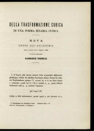 DELLA TRASFORMAZIONE CUBICA DI UNA FORMA BINARIA CUBICA