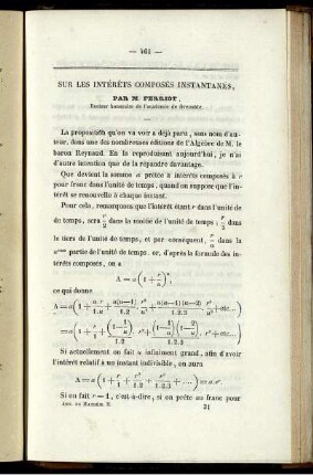 Sur les intéréts composés instantanés.