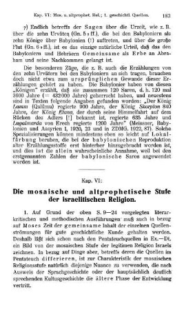 Kap VI: Die mosaische und altprophetische Stufe der israelitischen Religion.