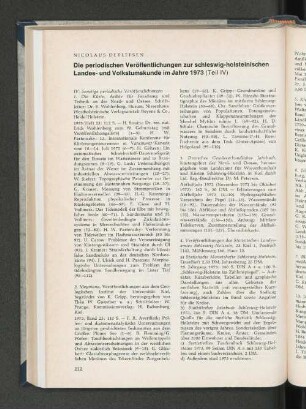 Die periodischen Veröffentlichungen zur schleswig-holsteinischen Landes und Volkstumskunde im Jahre 1973 (Teil IV).