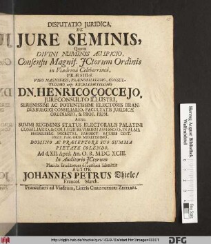 Disputatio Iuridica, De Iure Seminis
