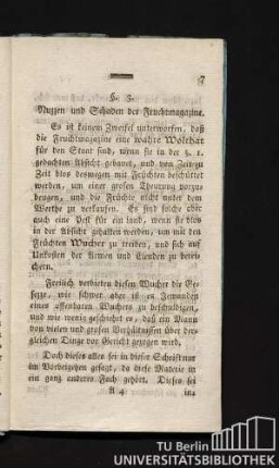 §. 3. Nuzzen und Schaden der Fruchtmagazine.