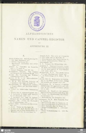 Alphabetisches Namen- und Capitel-Register zu Abtheilung III