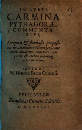 In aurea Carmina Pythagorae commentarius