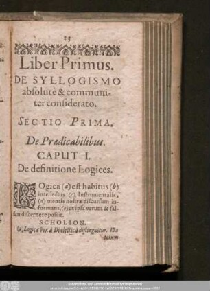 Sectio Prima. De Praedicabilibus.