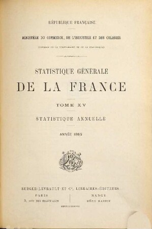 Statistique annuelle. 15. 1885 (1888)