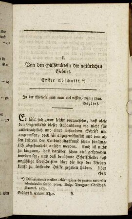 I. Von den Hülfsmitteln der natürlichen Geburt. Erster Abschnitt.