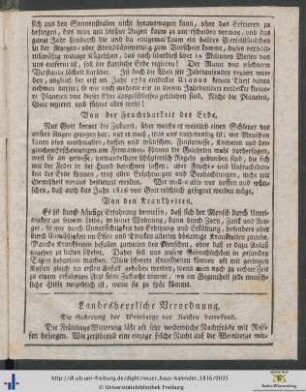 Landesherrliche Verordnung. Die Sicherung der Weinberge vor Reiffen betreffend.