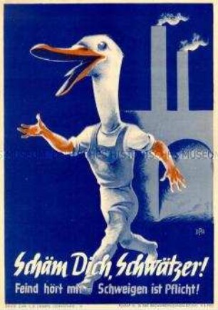 Kleinplakat mit dem Aufruf zur Wachsamkeit im Umgang mit kriegswichtigen Informationen